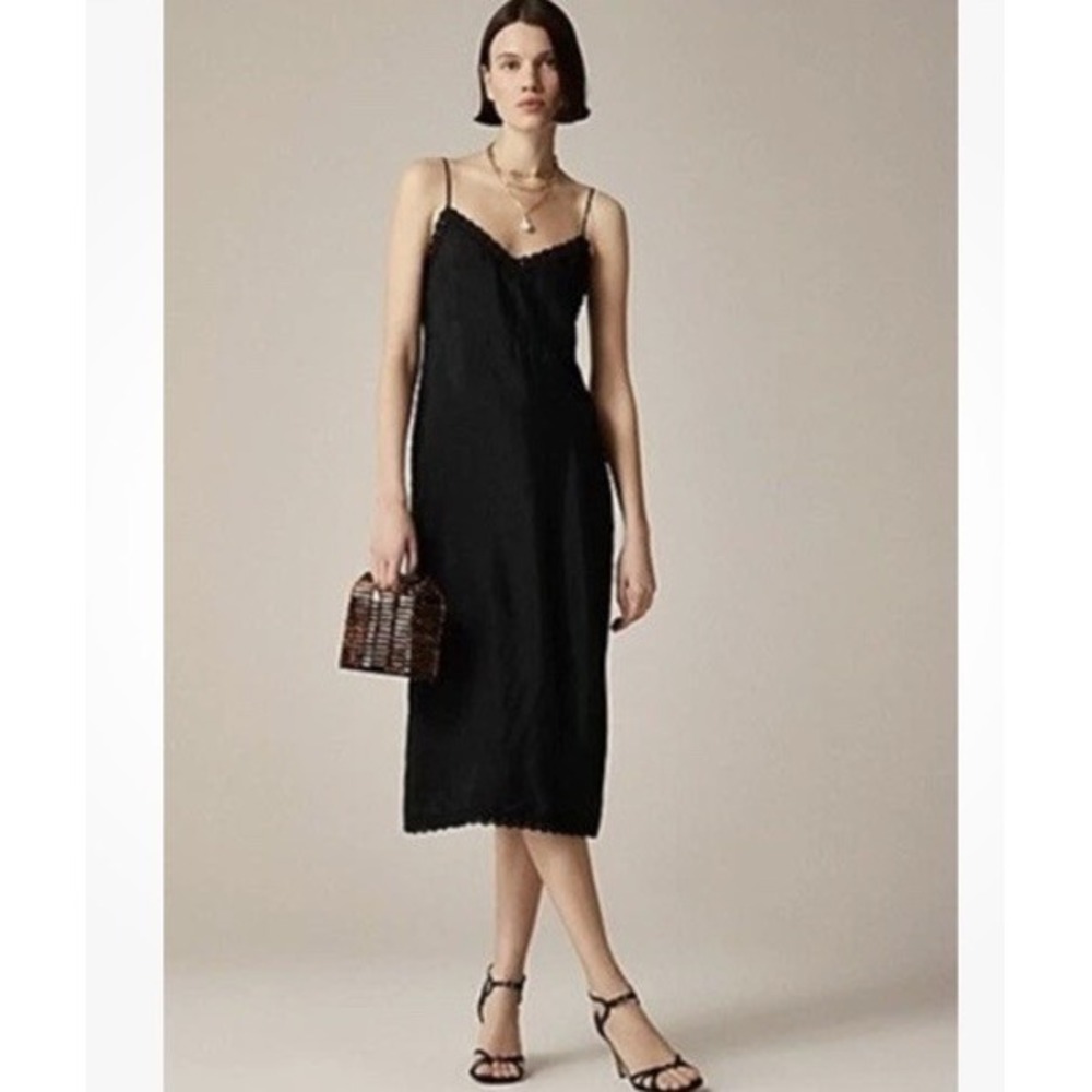 J.Crew Natasha crochet-trim slip dress black Size 0 Coquette Parisian Chic Dark